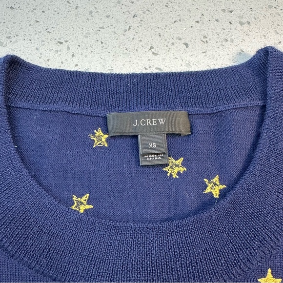 J.Crew Tippi merino wool sweater in navy blue with gold embroidered stars, XS - Picture 7 of 8